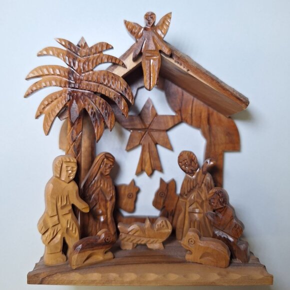 Olive Wood Nativity Scene Holy Land Handmade Mary Jesus Rustic Christian - Picture 12 of 12
